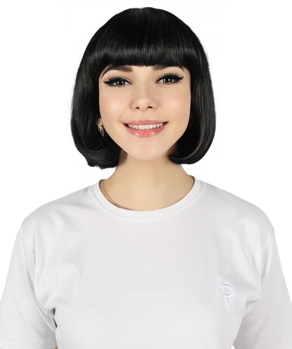 Womens Short Black Bob Wig | Party Ready Fancy Halloween Wig | Premium Breathable Capless Cap