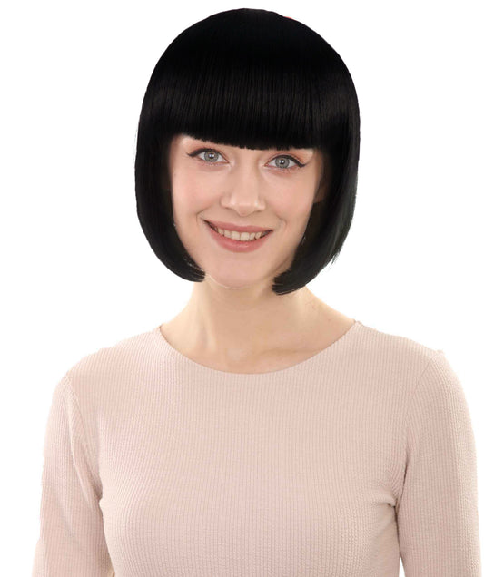 Womens Short Black Bob Wig | Party Ready Fancy Halloween Wig | Premium Breathable Capless Cap