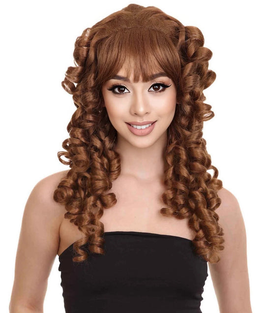 Womens Colonial Lady Wig | Brown Curly Historical Wigs | Premium Breathable Capless Cap