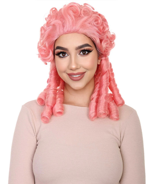 Women Colonial Historical Wigs | Pink Halloween Wigs | Premium Breathable Capless Cap