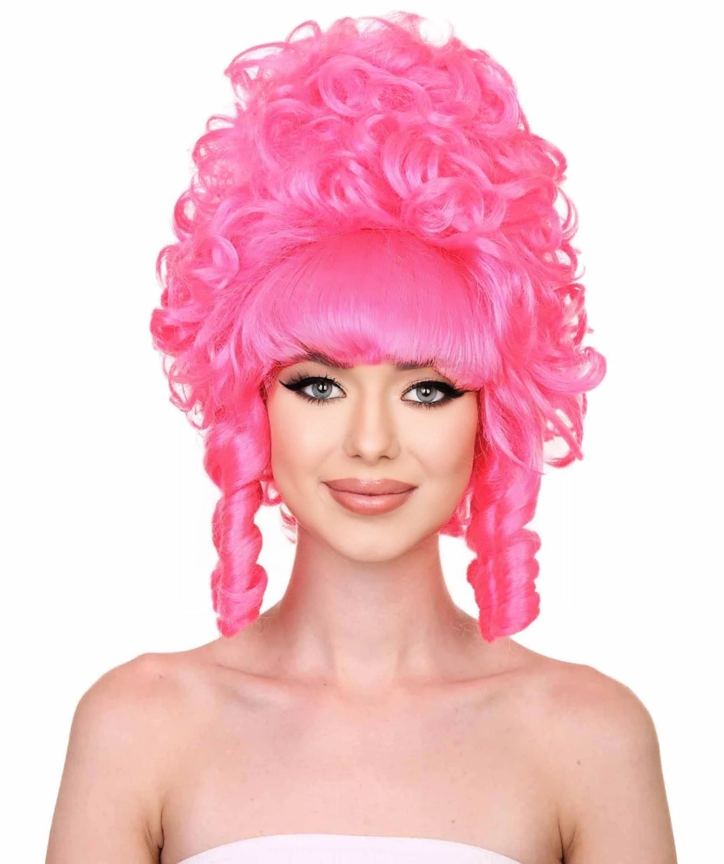 Womens French Colonial Marie Antoinette Wig | Neon Pink Historical Cosplay Wigs | Premium Breathable Capless Cap