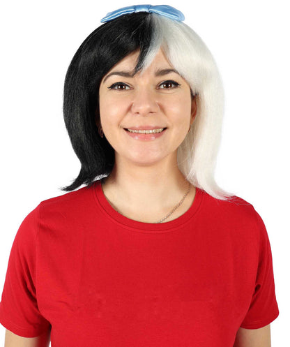 Womens Cavewoman Wig with Bow , Black TV/Movie Wigs , Premium Breathable Capless Cap