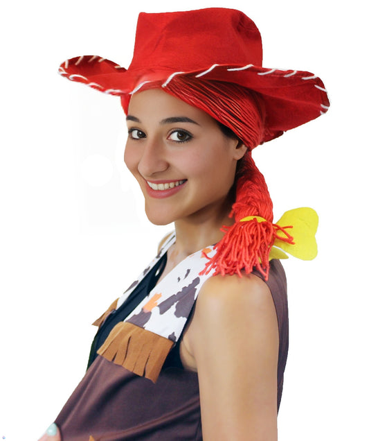 HPO Women's Cowgirl Yarn-Braided Wig with Felt Hat