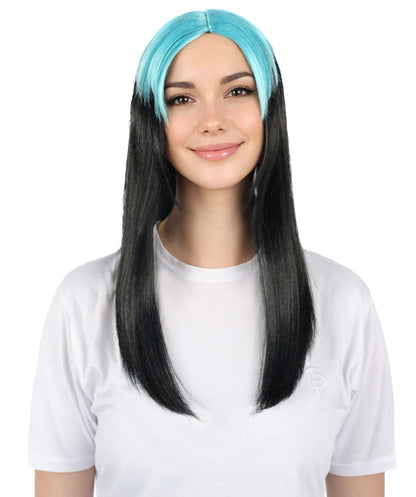 Billie Pop 80's Mullet | Black Wig with Neon Green Roots and Choppy Bangs | Premium Halloween Wig