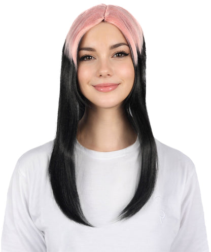 Billie Pop 80's Mullet | Black Wig with Neon Green Roots and Choppy Bangs | Premium Halloween Wig