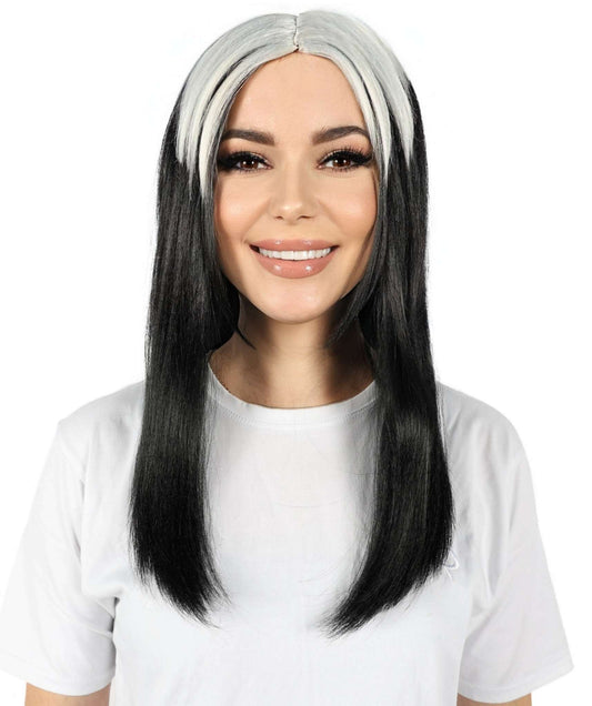 Billie Pop 80's Mullet | Black Wig with Neon Green Roots and Choppy Bangs | Premium Halloween Wig