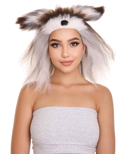 Furry Dog Collection | Women's White and Brown Straight Furry Dog Costume Fancy  Wig | Premium Breathable Capless Cap