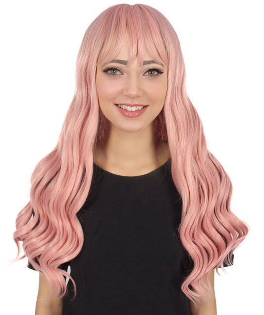 Women’s Long-Length Wavy Wig | Pink Fancy Wig | Premium Breathable Capless Cap