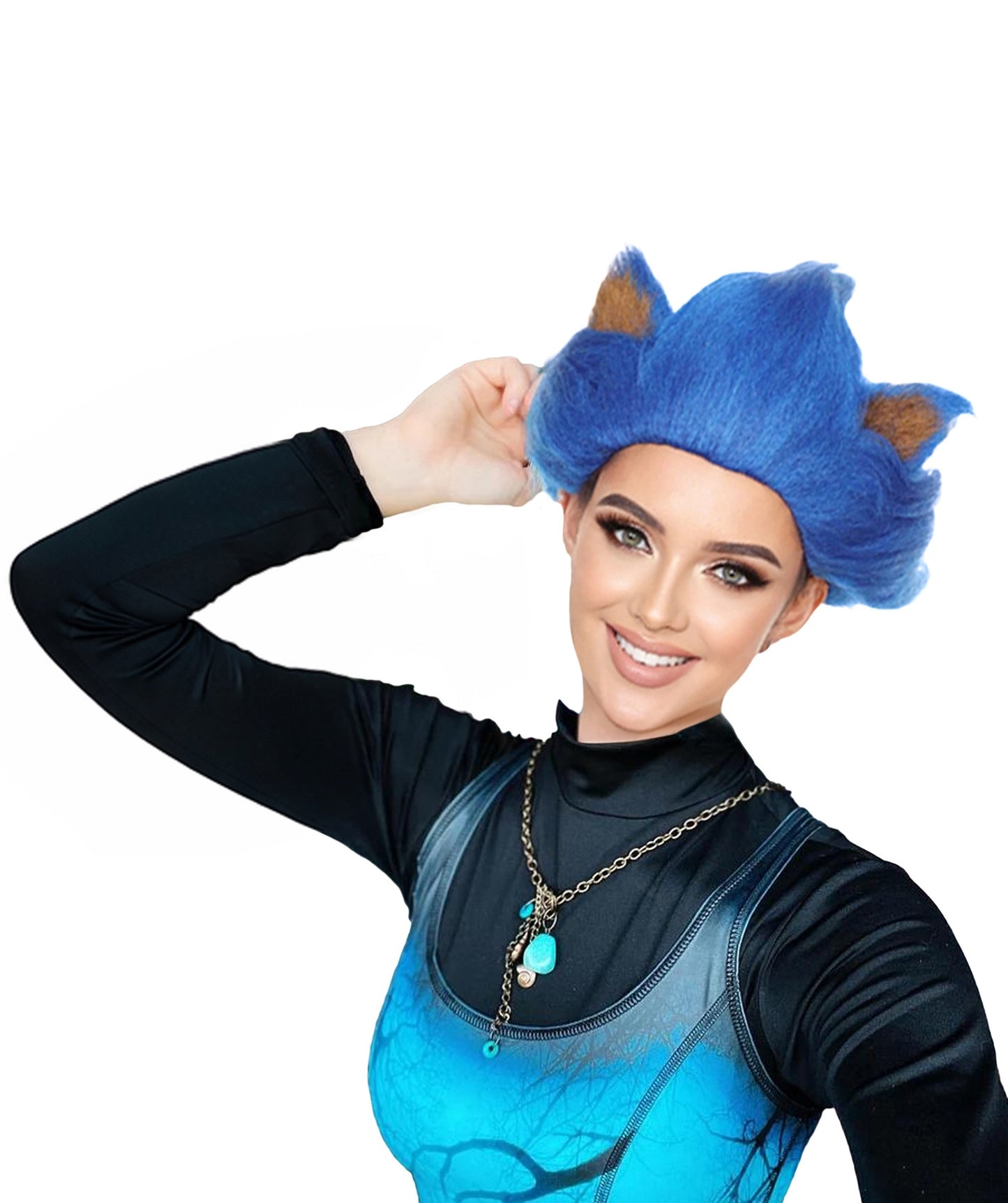 Women's Spiked Multicolor Long Hedgehog Wig with Ears  - Capless Cap Design