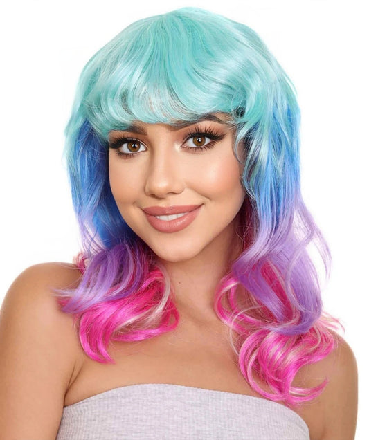 Women's Shoulder Length Wavy Bisexual Flag Multi Color Wig - Capless Cap Design