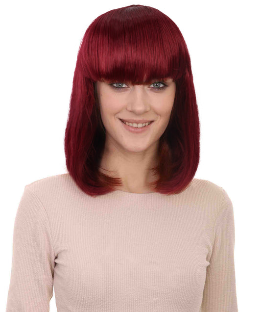 Women's Burgundy Straight Short Bob Wig with Bangs | Perfect for | Flame-retardant Synthetic Fiber