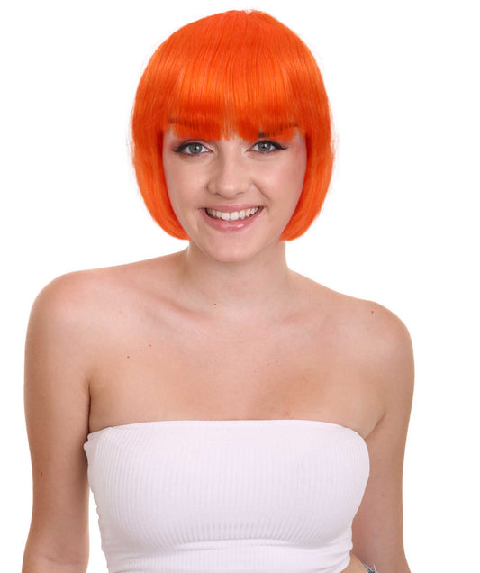 Women's Neon Orange Short Bob Wig with Bangs | Perfect for | Flame-retardant Synthetic Fiber