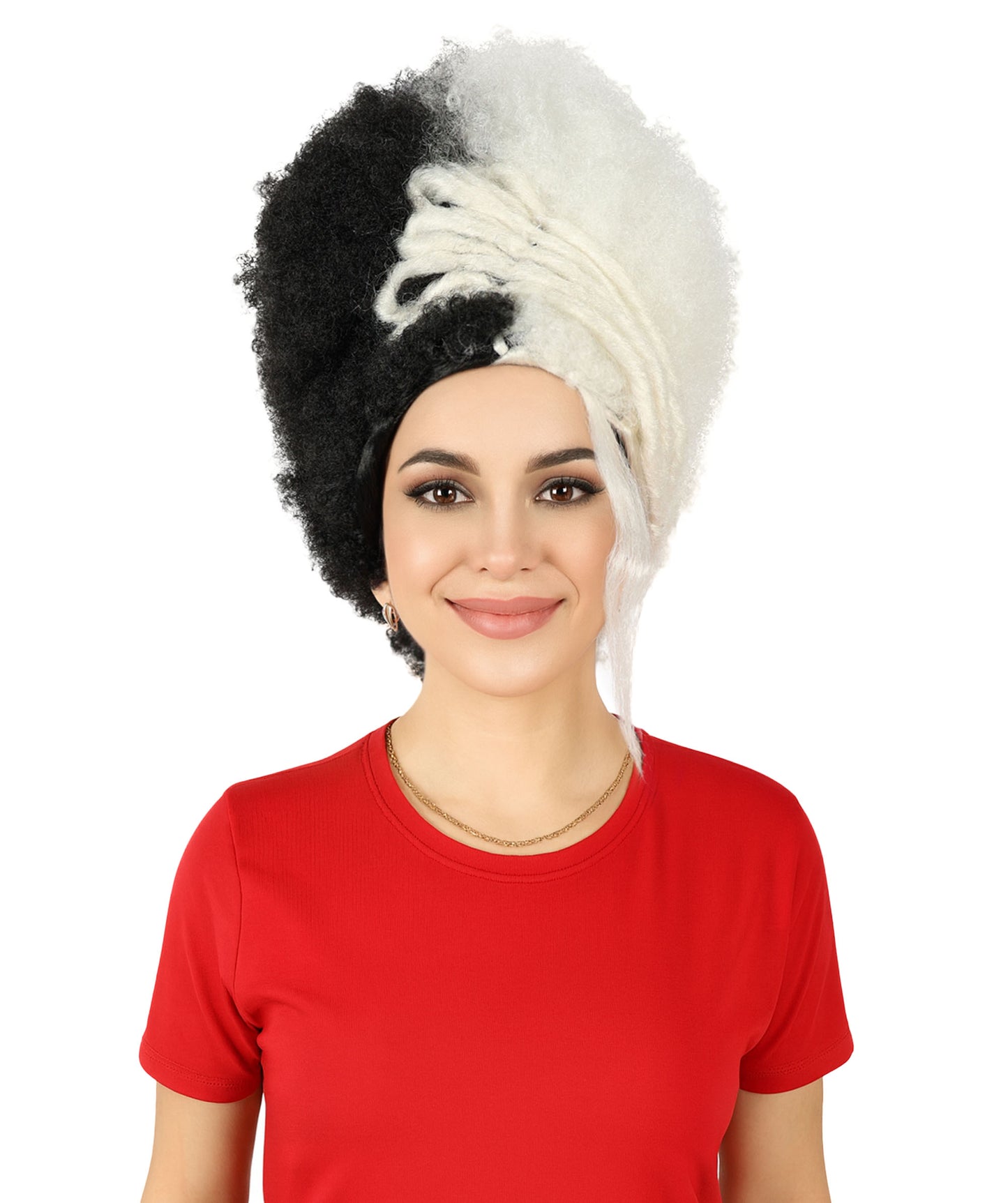 Women's 16" Inch Medium Length Halloween Fancy Afro Puff Good as Hell Goddess Costume Wig, Synthetic Fiber Hair with Braids, | HPO