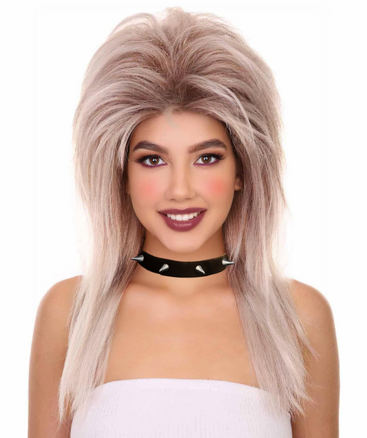 Women's 25" Inch Long Length Halloween Party Glam of Rock n Roll Spiked 80s Rocker Costume Wig, Synthetic Soft Fiber Hair | HPO