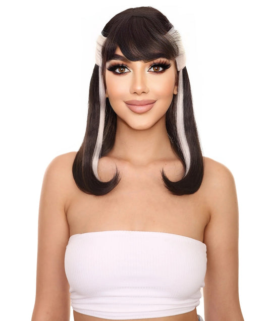 Narcissistic Witch | Half Up Black Hair with White Streaks | Premium Halloween Wig