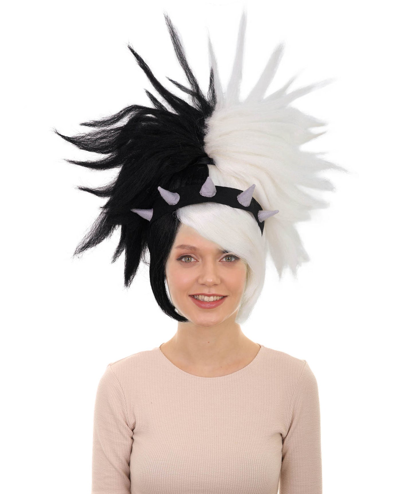 Rock Princess Troll | Multiple Color Punk Wig with Black Band and Grey Horns