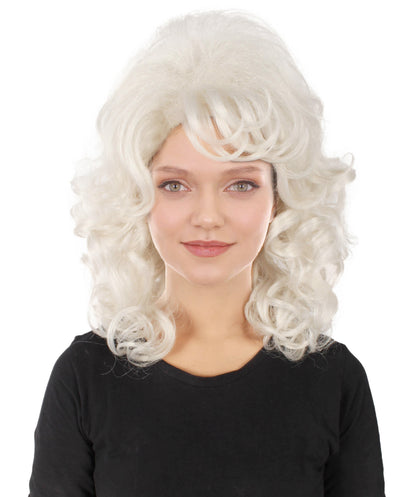 HPO  Women’s Puffy Wavy Country Music Star White Wig