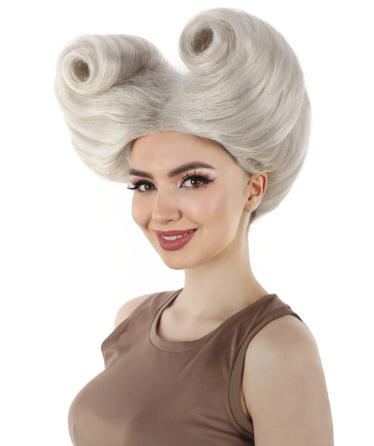 Women’s Supermodel Horn-shaped White Hair Updo Full Wig I Perfect for Halloween I Flame-retardant Synthetic Fiber