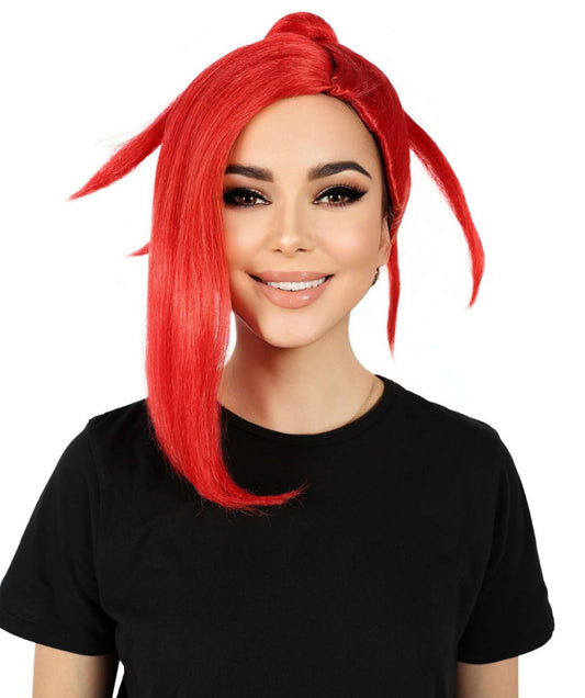 Women’s American Rapper Red Spiky Bun Wig | Best for Halloween | Flame-retardant Synthetic Fiber