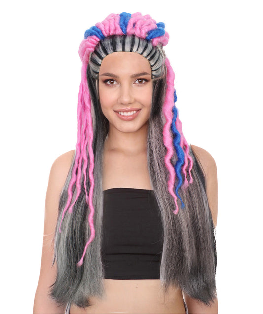 Adult Women's Pink and Teal Doll Wig, Perfect for Halloween, Wool Dreads, Wig