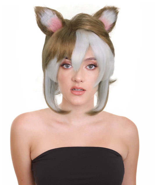Women's Brown & White Anime Warrior Wig | Perfect for Halloween | Flame-retardant Synthetic Fiber