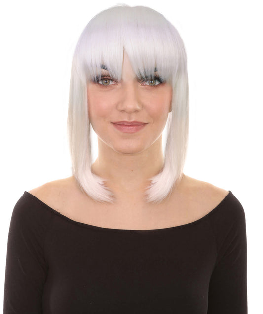 HPO Women's Short and Low White Ponytail Wig | Perfect for Halloween| Flame-retardant Synthetic Fiber