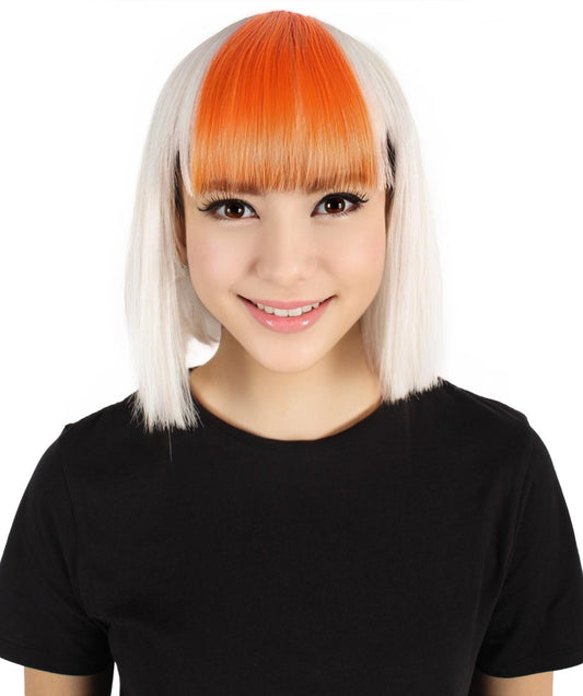 Women's Blunt Cut White and Orange Bob Wig | | Perfect for | Flame-retardant Synthetic Fiber