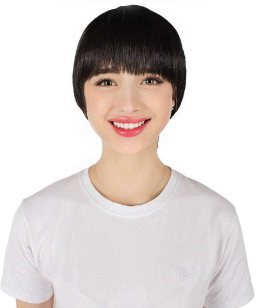 HPO  Men's Black and White Harajuku Gradient Mullet Wig, Perfect for Halloween, Flame-retardant Synthetic Fiber