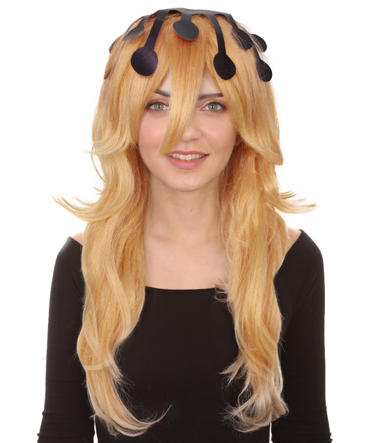 HPO Women's Anime Antagonist Golden Long Curly Wig| Perfect for Halloween|Flame-retardant Synthetic Fiber