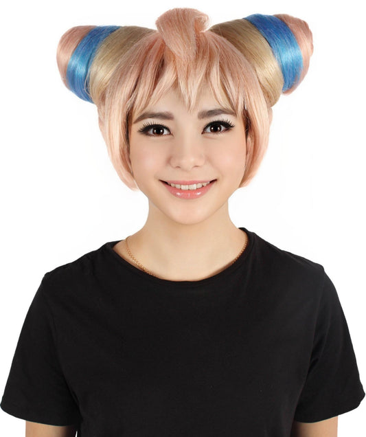 HPO Women's Magical Stone Cartoon Series White Pointed Two Side Bun Wig | Flame-retardant Synthetic Fiber