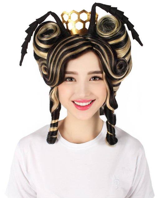 HPO Women's Black and Blonde Bee Halloween Wig | Perfect for Halloween | Flame-retardant Synthetic Fiber