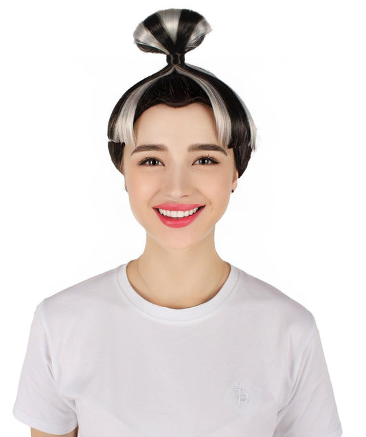 HPO Women's Black & White High Bun Wig| Halloween Wig| Flame-retardant Synthetic Fiber