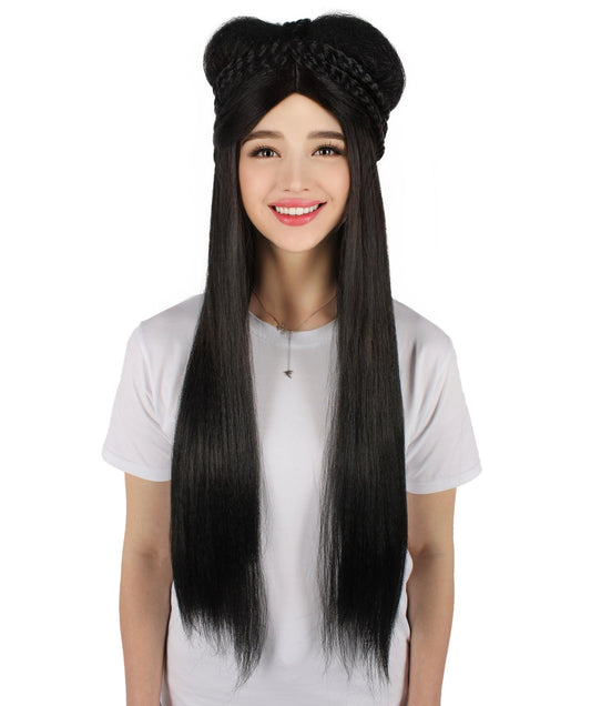 HPO Women's Black Chinese Traditional Long Hanfu Wig| Halloween Wig| Flame-retardant Synthetic Fiber