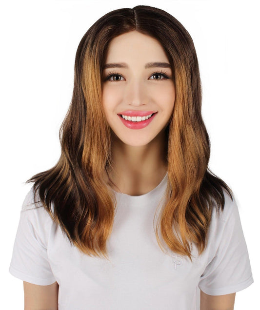 HPO Women's Mid Length Natural Ombre Wavy Wig| Halloween Wig| Flame-retardant Synthetic Fiber
