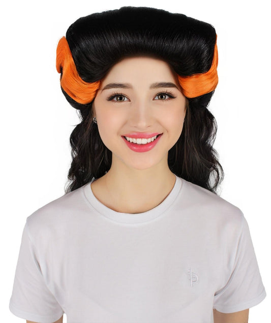 Adult Women's Black & Orange Long Wavy Wig | Halloween and Cosplay Wig | Flame-retardant Synthetic Fiber