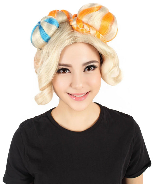 HPO  Women's Colorful Bun Wig ,Multicolor, Colorful Halloween Wig, Flame-retardant Synthetic Fiber