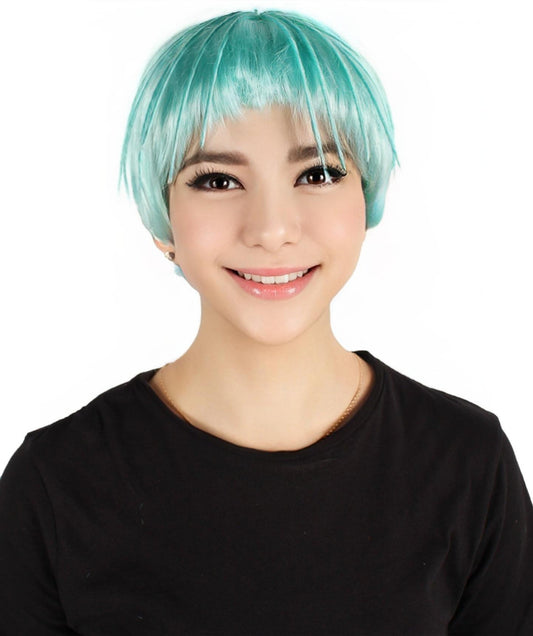 HPO Adult Women's Drag Race Performer Short Blue Wig| Perfect for Cosplay| Flame-retardant Synthetic Fiber