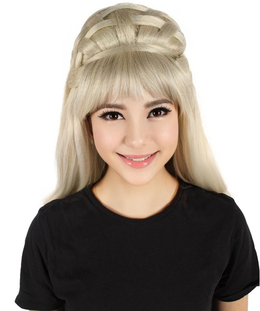 HPO Women's American Drag Queen & Comedian White Bun Wig ,Flame-retardant Synthetic Fiber