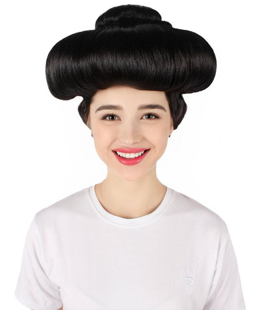 HPO Women's 60's Black Geisha Wig| Perfect for Halloween| Flame-retardant Synthetic Fiber