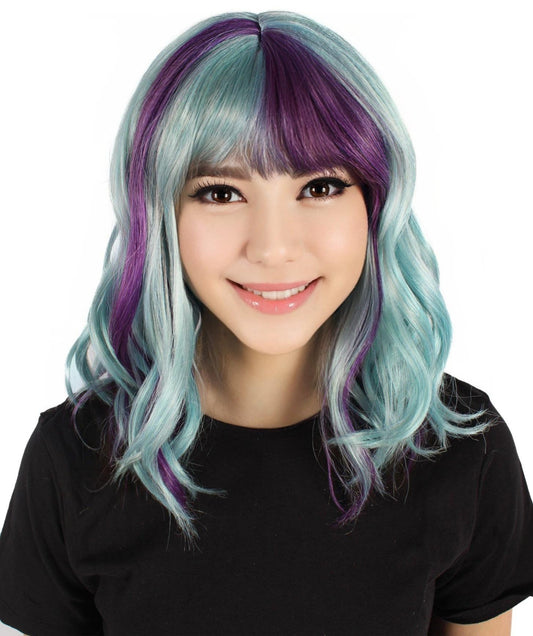 HPO Women's Colorful Shoulder Length Highlight Wig | Perfect for Halloween | Flame-retardant Synthetic Fiber