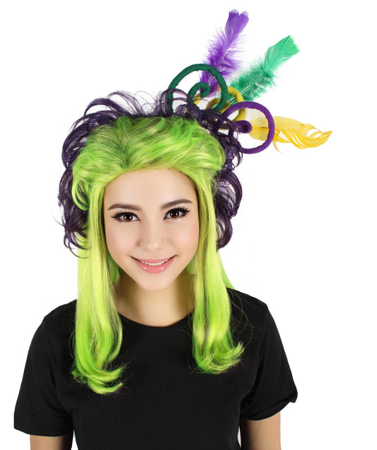 HPO Women's Fluorescent Green Color Long Wig, Perfect for Halloween, Flame-retardant Synthetic Fiber