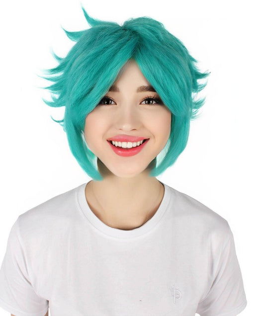 HPO Adult Men's Multi-Instrumental Musical Genius Green Gaming Wig| Perfect for Halloween| Flame-retardant Synthetic Fiber