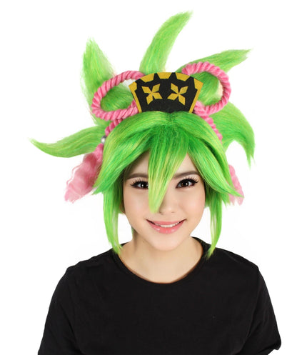 HPO Women's Chinese Electro Gaming Character Green Updo Wig Perfect for Halloween Synthetic Fiber