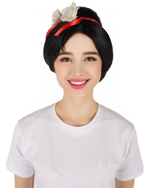 HPO Adult Women's Chinese Princess Updo Black Wig| Perfect for Halloween| Flame-retardant Synthetic Fiber