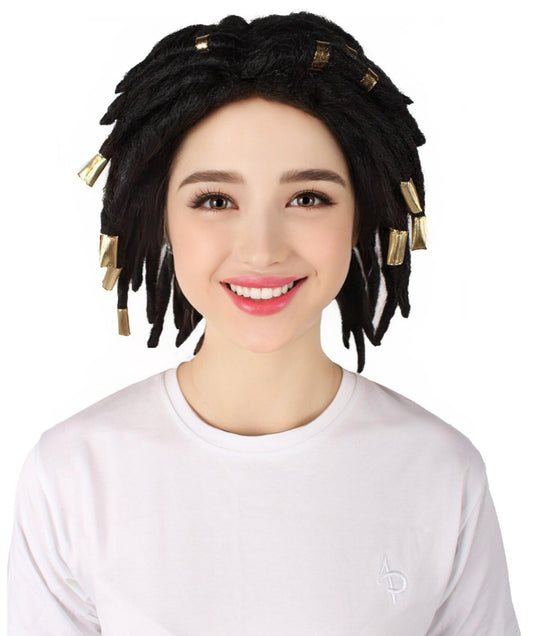 HPO Women's Animated Caribbean Slave Black Wig,Perfect for Halloween , Flame-retardant Synthetic Fiber