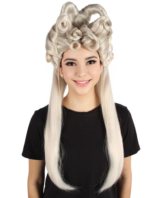 HPO Women's American White Half Updo Curls Drag Wig I Flame-retardant Synthetic Fiber