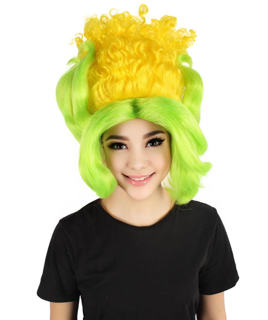 HPO Women's Yellow & Green Corn Shape Beehive Wig | Cosplay Wig | Flame-retardant Synthetic Fiber