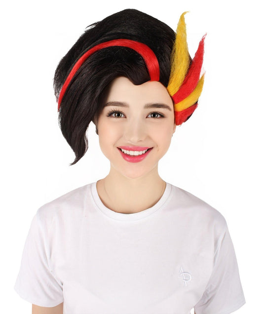 HPO Women's Video Game Antagonist Second Boss Black with Highlights Spike Wig | Flame-retardant Synthetic Fiber
