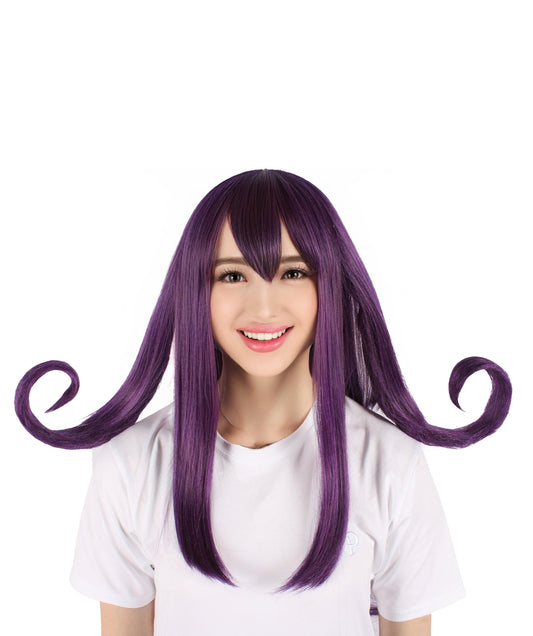 HPO Women's Anime Series Long Purple Wig, Flame-retardant Synthetic Fiber