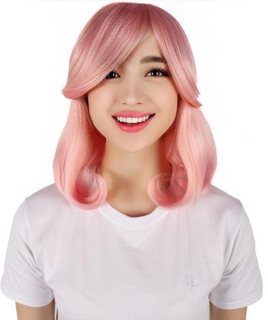 HPO Women's Anime Goddess Character Pink Bob Wig Figure I Flame-retardant Synthetic Fiber